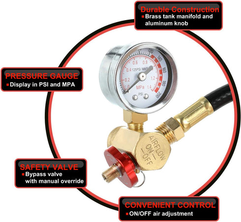 Hromee Air Tank Repair Kit with Safety Valve, Pressure Gauge & 4 Feet Hose Assembly for Portable Carry Tank