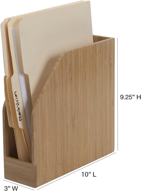 MobileVision Bamboo Vertical File Folder Holder & Office Organizer, Store Files, Magazines, Notepads, 2 Pack