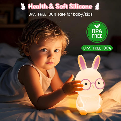 Changing,3 Dimmable/Timmer FAMIDUO Bunny Night Light, Rabbit Lamp for Kids, Rechargeable LED Nightlight for Easter