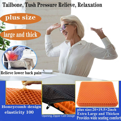 Wiesumirt Tailbone Plus Size Gel Seat Cushion for Long Sitting, Extra Large and Thick, Seat Cushion for Back, Sciatica