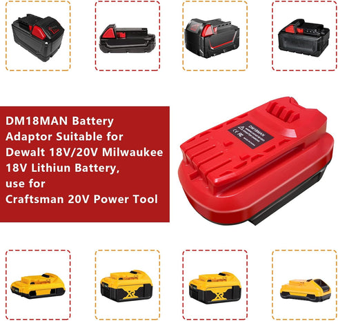 V20 Adapter for Craftsman 20V Cordless Tools, for Dewalt 20V 60V and Milwaukee 18V M18 Battery Conversion
