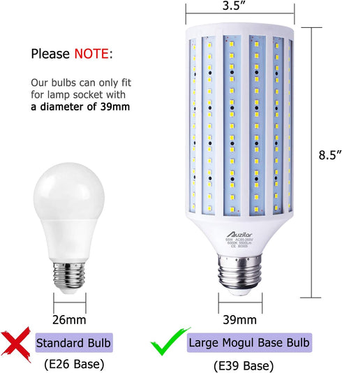 55W LED Corn Light Bulb (E39 Large Mogul Base) 5500Lm 6000K Cool White Daylight, for Metal Halide HID HPS Replacement Garage Parking Lot High Bay Warehouse Street Lamp Lighting 85V-265V by Auzilar