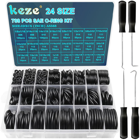 788 Pcs SAE Rubber O Ring Assortment Kit, Buna-N 70A 24 Size O Rings Set for Faucets, Plumbing, Hose Repairs