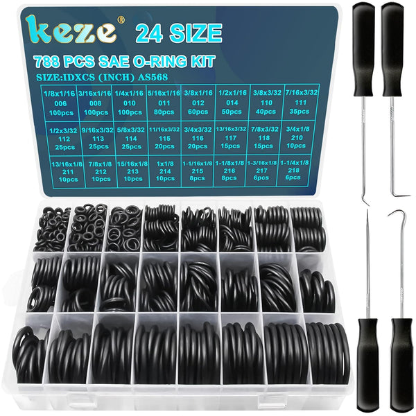 788 Pcs SAE Rubber O Ring Assortment Kit, Buna-N 70A 24 Size O Rings Set for Faucets, Plumbing, Hose Repairs