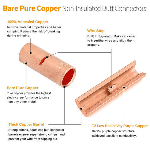0 Gauge Butt Connector 6 PCS, 0 AWG Non-Insulated Butt Splice Connectors with 6 PCS 3:1 Heat Shrink