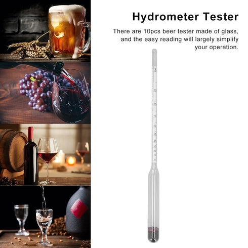 Cerlyiont 10 Set, Set 0-100 Pcs Hydrometer Test Kit, Hydrometer and Glass Test Jar Hydrometer Glass Beer Tester Wine