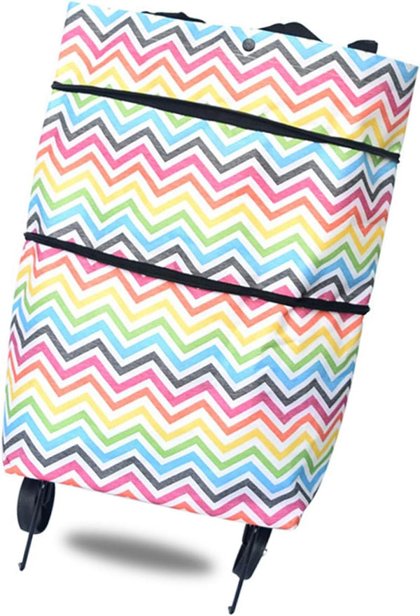 Kukyller Foldable Shopping Cart, Shopping Bag with Wheels Rolling Tote Shopping Bags Collapsible