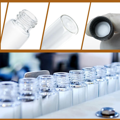 30ML (1oz) Clear Glass Vials, 30ml Borosilicate Glass Empty Vials with Caps, Black Screw Caps, Pack of 20, 27.5x84mm