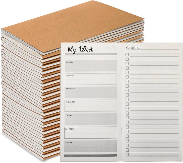 Qilery 50 Pcs Bulk Pocket Planner, 2024 Habit Tracker Notebooks, Inspirational Quotes, Gifts for Employees (Kraft Paper