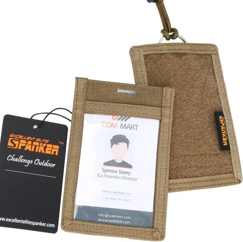 EXCELLENT ELITE SPANKER Tactical ID Card Holder, Adjustable Neck Lanyard, Key Ring Loop, Coyote Brown