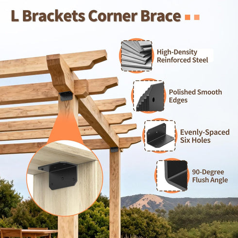 SecureLatch 4 Inch 90 4"2"2" (Black-4PCS) Heavy Duty Galvanized L Bracket, Degree Angle Bracket for Wood, Metal Corner