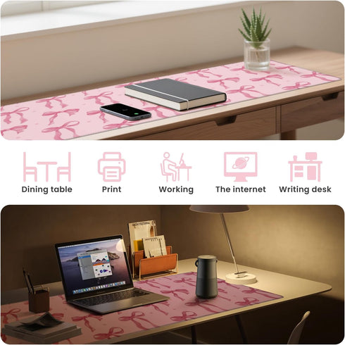 Wirfray 31.5 11.8in Pink Mouse Pad, Large Pink Desk Mat Bows Computer Mat, Gaming Keyboard and Mouse Pad Non-Slip