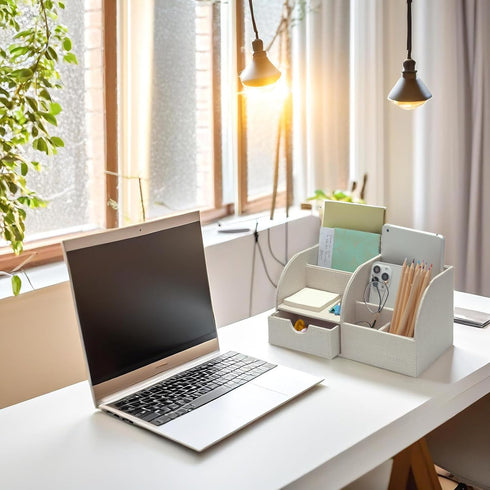 UnionBasic Multi-functional Leather Desk Organizer, Pen Holder for Business Card/Pen/Pencil/Mobile Phone Storage Box,