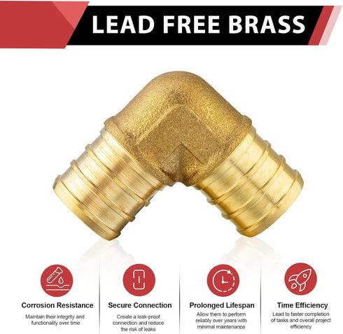 10-Pack EFIELD Pex Fittings, 1 Inch Elbow Brass Barb Crimp Fittings for Pex Tubing (PEX1807062)