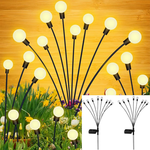 SUNYAO 2 Pack Solar Garden Lights, Upgraded Firefly Lights for Yard Lawn Pathway Decoration, 16 LED Warm White