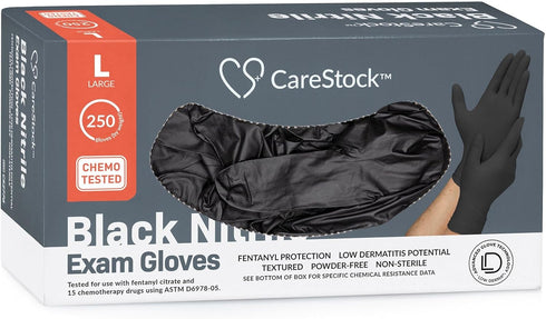 Black Nitrile Exam Gloves, Ultra-Strong Disposable Powder-Free Medical Gloves for Cooking & Healthcare, Large, 250 Count