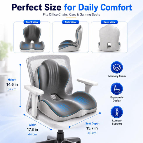 NTG-SOLUTIONS Seat Cushion L-Shaped Ergonomic Memory Foam Support for Office Chair Cushion, Car Seat Cushion, Seat