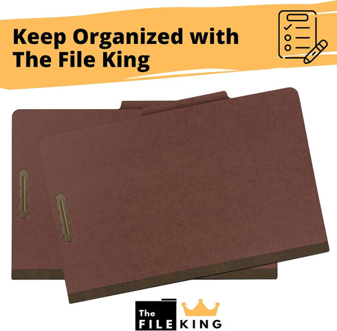 The File King Two Divider Legal Size Pressboard Classification File Folder, Brick Red | Box of 10 | 2” Expansion |