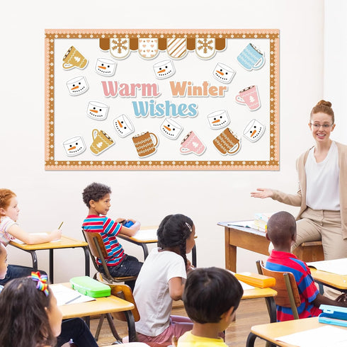 Boho Winter Bulletin Board Decorations, Hot Cocoa Cutouts for Christmas Classroom Decor