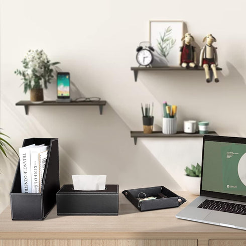 KINGFOM 5 PCS/SET Pu Leather Desk Organizer - File Holder Accessories, Magazine Storage Rack & Pen Holder