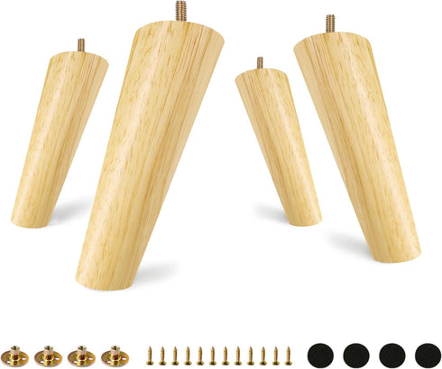 FoDau770 Rubber Wood Furniture Legs 6 Inches, Slant Tapered Wood Feet Mid Century