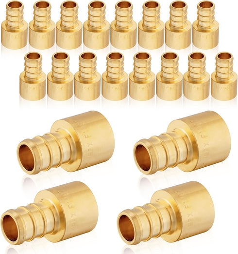 20-Pack PEX Fittings, 1/2" PEX x 1/2" Female Sweat Adapter, Brass Crimp Fitting for PEX Pipes