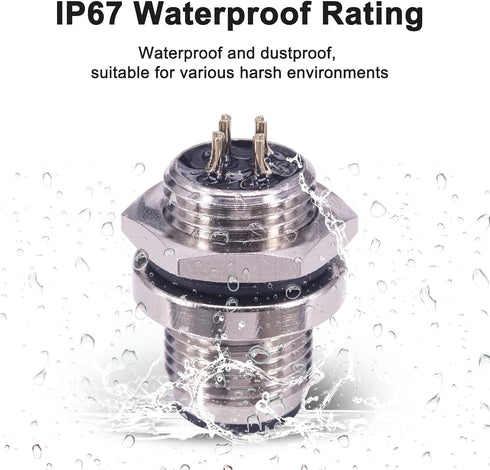 M12 4Pin A Coded Female Straight IP67 Waterproof Rear Bulkhead Panel Receptacles, 5PCS Cable Solder Type Field Assembly