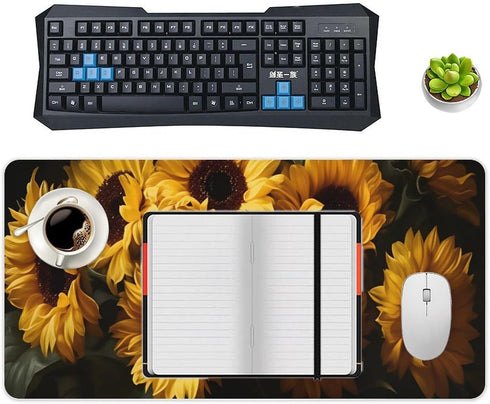 HFDSIFBUJ 12"24",Large Sunflower Bouquet Yellow Flowers Desk Mat Non-Slip Rubber Unsealed Edges Mouse Pad for Office