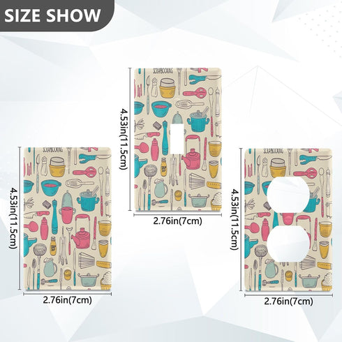 FLildon Kitchen Cookware Pattern Wall Plates, Duplex Outlet Covers, Toggle Light Switch Plates, Decorator Light Switch