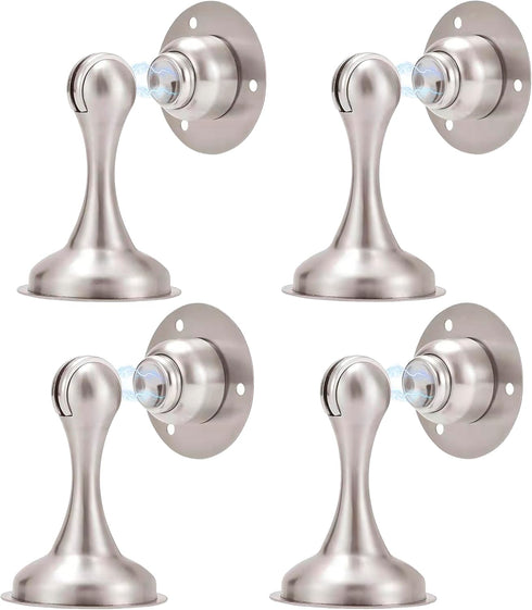 Magnetic Door Stop 4 Pack, Brushed Nickel No Drilling Needed, Soft-Catch Magnetic Door Holder for Home