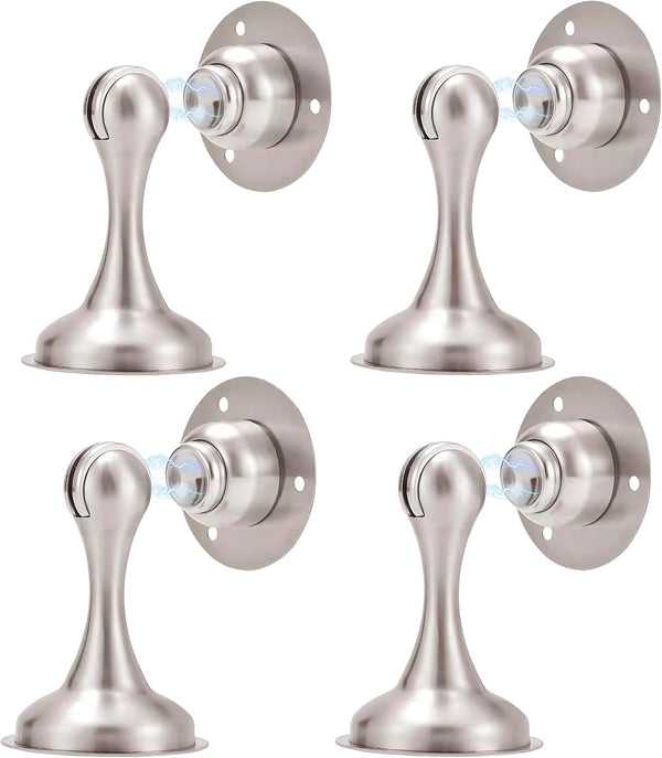 Magnetic Door Stop 4 Pack, Brushed Nickel No Drilling Needed, Soft-Catch Magnetic Door Holder for Home