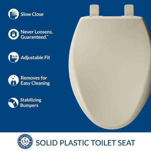 Mayfair Aurora Slow Close Toilet Seat, Easy Clean Hinges and Adjustable Perfect Fit Plastic Seat, Made in USA