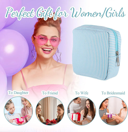 Yuomeaz Pad Bags for Period, Portable Cute Women Sanitary Napkin Storage Bag & Pad Pouches, Blue Striped Feminine Care