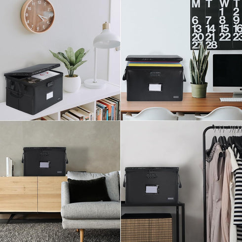 DEEGO Fireproof Document Box, Water-Resistant File Organizer Box with Lock, Portable File Box for Home Office