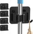 4 Pack Stainless Steel Broom Holder Wall Mount - Heavy Duty Utility Rack for Home, Kitchen, Garage Organization (Black)