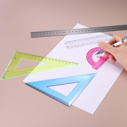 4pcs Set 20cm Inch HARFINGTON Triangular Ruler Plastic Metric Geometric Protractor Triangle Engineering Scale Drafting