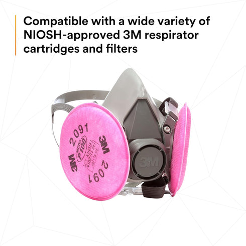 3M 6391, P100, 2091 Half Facepiece Reusable Respirator Assembly Kit Size Large, Lightweight, Comfortable, Easy