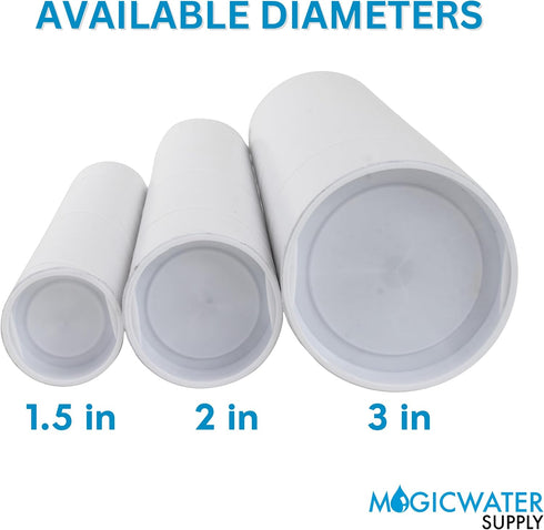 MagicWater Supply Mailing Tube - 1.5 in x 12 in, White - 6 Pack for Shipping and Storage of Arts, Crafts, Documents