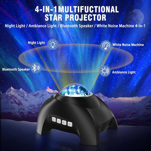 Vinwark Northern Lights Aurora Projector for Bedroom with Music Bluetooth Speaker and White Noise, Galaxy Projector