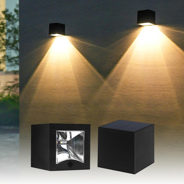Solar Wall Lights Outdoor Waterproof Solar Fence Light LED Downlights with Warm