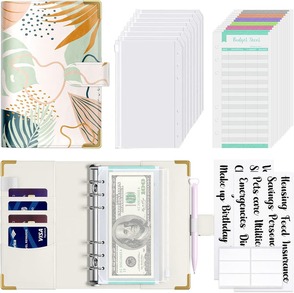 Budget Binder with Zipper Envelopes - A6 Money Saving Cash Envelopes, PU Leather Budget Planner for Women