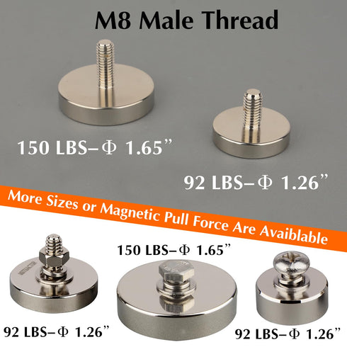 10lbs Duty,2 Pack M8 MUTUACTOR Neodymium Magnets with Bolts,Magnetic Mount Permanent Rare Earth Round Magnet Heavy