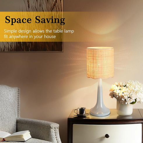 Ziqqeelam Counter, Light Blue Rattan Small Table Lamp for Bedroom, Light Blue Wicker Lamps for Bedside Nightstand