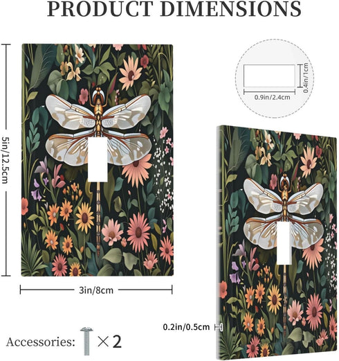 HTSAHKV 3 5 Inch Moody Floral Dragonfly Wall Plate Light Switch Cover Single Gang Outlet Faceplate Print Plate Cover X