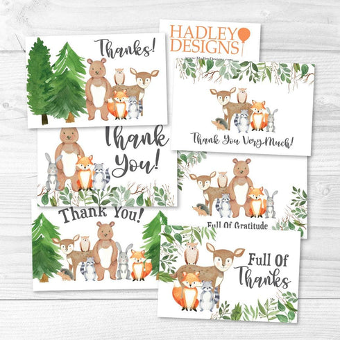 Hadley Designs 24 Woodland Thank You Cards with Envelopes, Rustic Animal Deer or Fox, 4x6 Varied Gratitude Pack