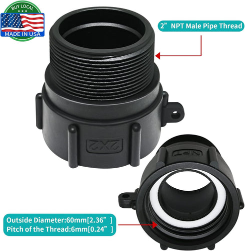 275 330 Gallon IBC Tote Adapter, 2" Female Buttress Coarse Thread x 2" Male NPT Pipe Thread Connector