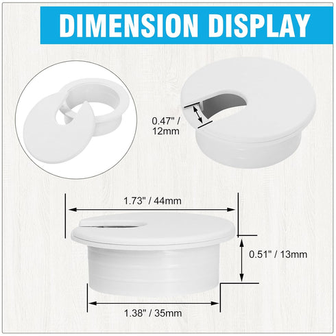 1-3/8" White Desk Grommet, JTemgle Plastic Cable Hole Cover for Computer Table Cord Wire Organizer (2 Pieces)