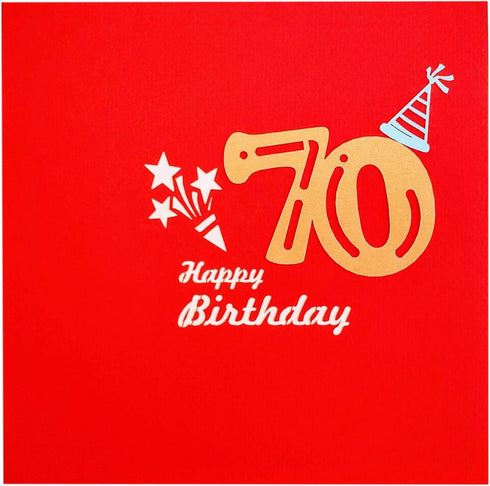 iGifts And Cards Happy 70th Red Birthday Party Box 3D Pop Up Greeting Card – Seventy, Balloons, Unique Celebration