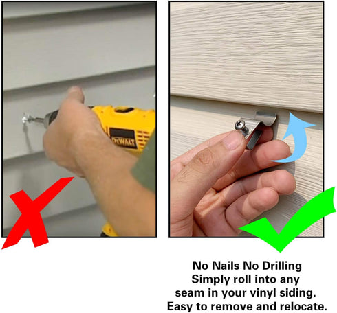 No-Hole Needed Vinyl Siding Clips Hooks Hanger for Solar Lights, Easy Removal (10 Pack) - No Nails, No Drilling