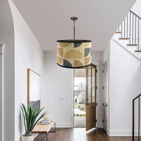 E27 11.8" 11.8" 7.87" 4 Crapyt Drum Wood Lampshade, Round Removable Lamp Cover, Vintage Geometric Pattern Lampshades